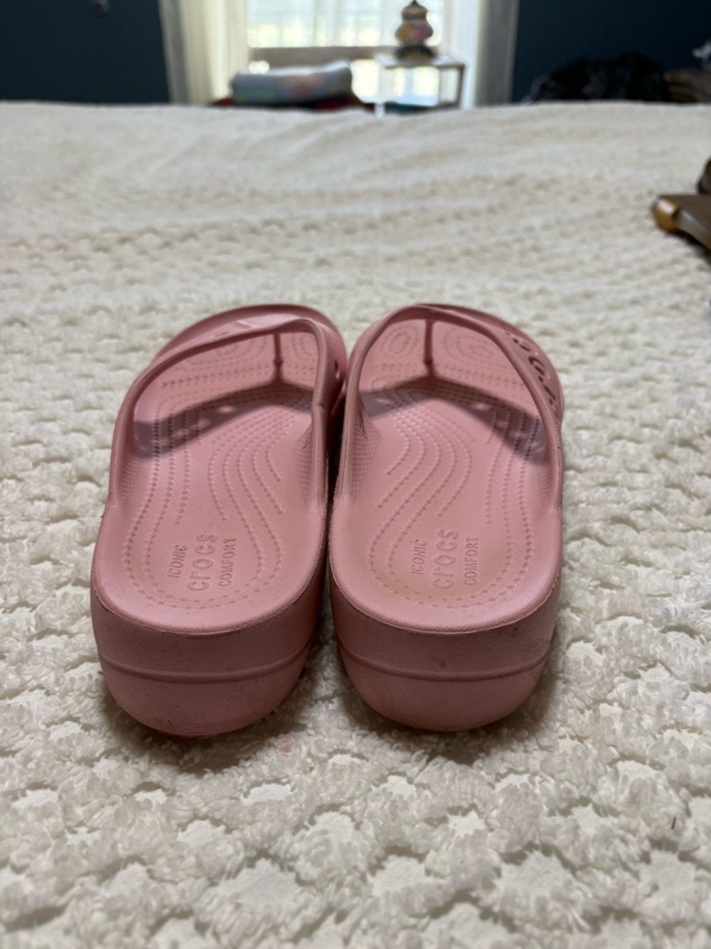 CROCS Pink Foam Flip Flop Sandals with Textured Footbed - Picture 3 of 5